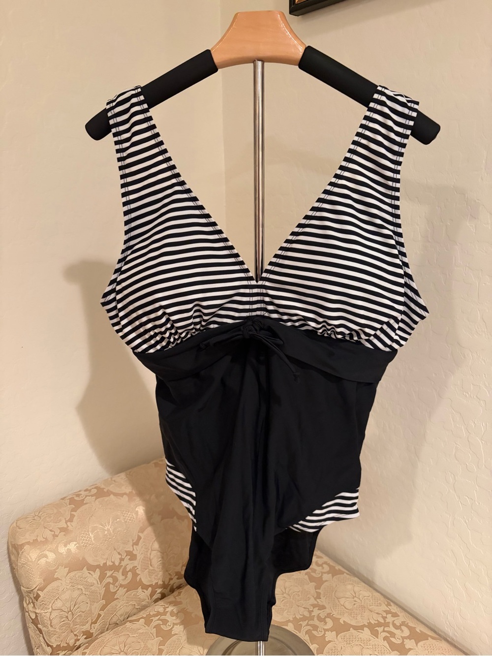 Classic Black & White Striped One-Piece Swimsuit